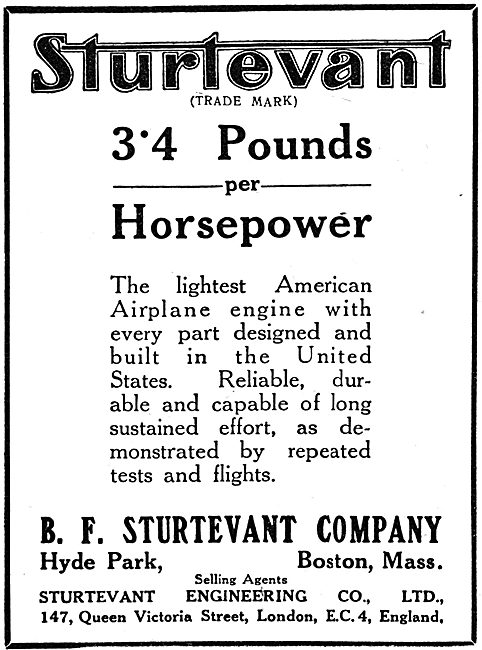 Sturtevant  WW1 Aeroplane Motors                                 