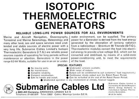 Submarine Cables Isotopic Thermoelectric Generators              