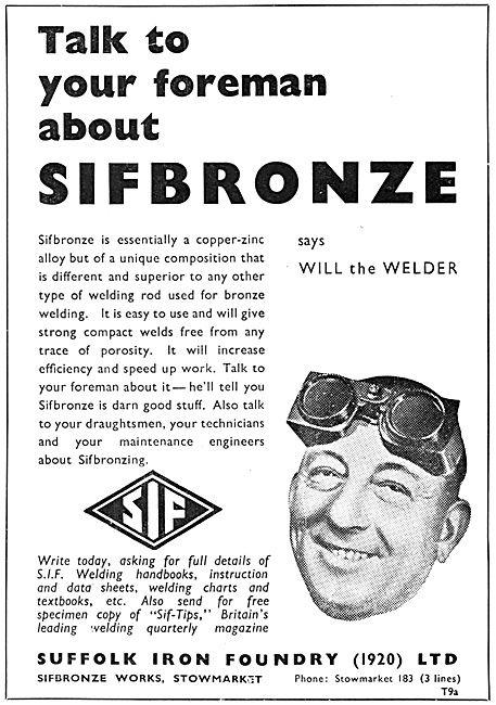 Sifbronze Welding Rods - Bronze Welding 1952 Advert              