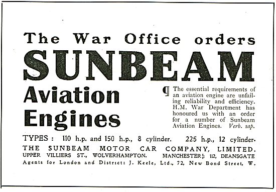 The War Office Orders Sunbeam Aviation Engines                   