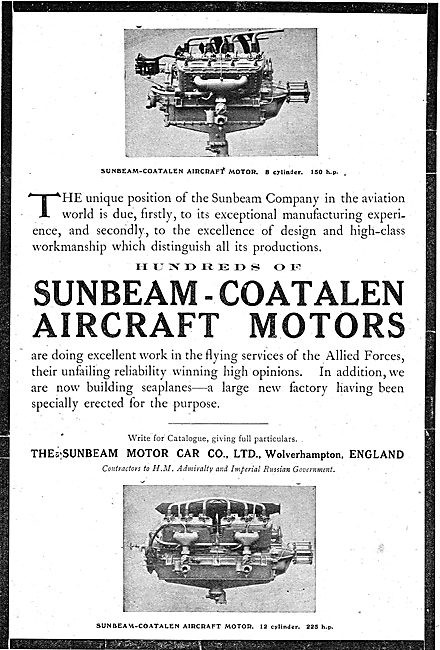 Sunbeam-Coatalen Aircraft Motors - 8 Cylinder 150 HP Shown       