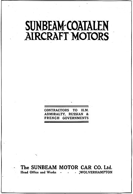 Sunbeam-Coatalen Aircraft Motors. Wolverhampton                  