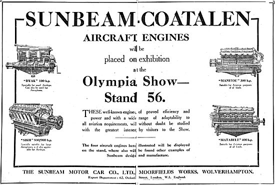 Sunbeam-Coatalen Dyak & Matabele Aero Engines                    