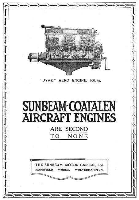 Sunbeam-Coatalen Dyak 100hp Aero Engine                          