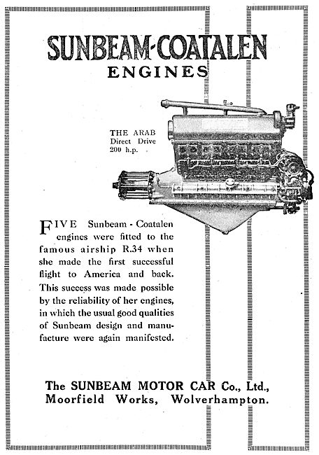 Sunbeam-Coatalen Arab Aircraft Engine                            