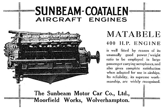 Sunbeam-Coatalen Matabele 400 HP Aero Engine                     