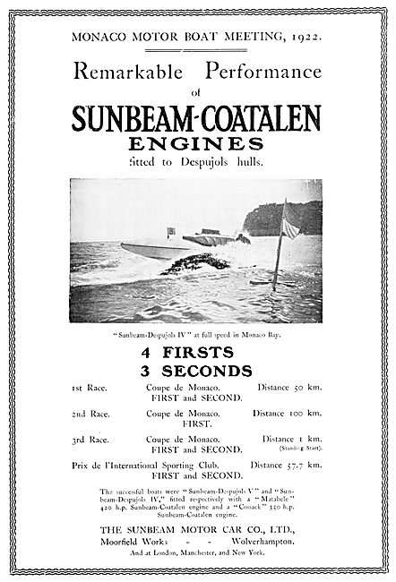 Sunbeam -Coatalen - Sunbeam-Despujois Matabele Motor Boat        