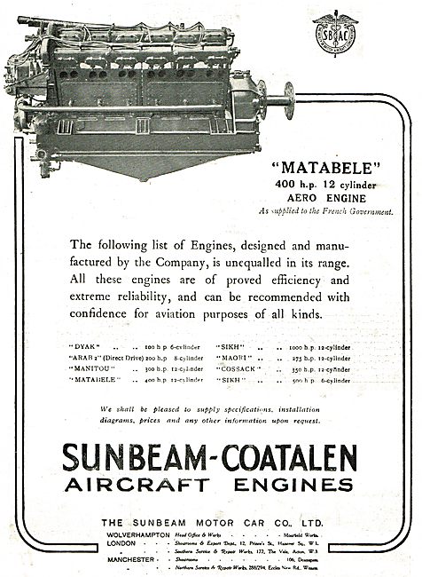 Sunbeam -Coatalen Dyak,Arab,Manitou,Matabele,Sikh & Maori        