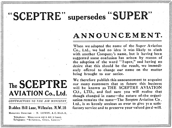 Sceptre Aviation - Manufacturers Of Aircraft & Components        