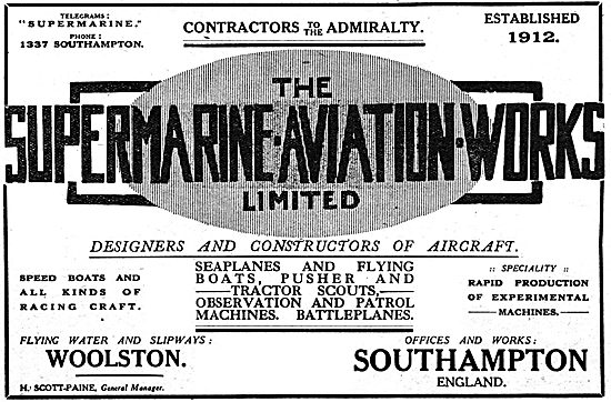 Supermarine Aviation - Spped Boats & Seaplanes WW1               