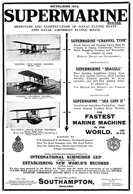 Supermarine Flying Boats - 1922 Models                           