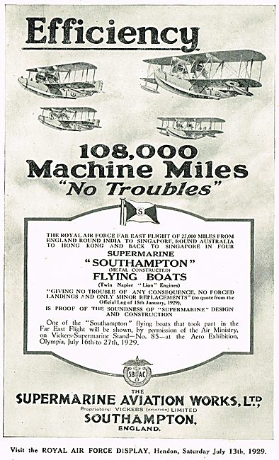 Supermarine Southamptons Far East Tour - 108,000 Machine Miles   