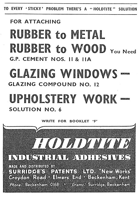 Surridges Patents. Holdite Industrial  Adhesives & Sealants.     