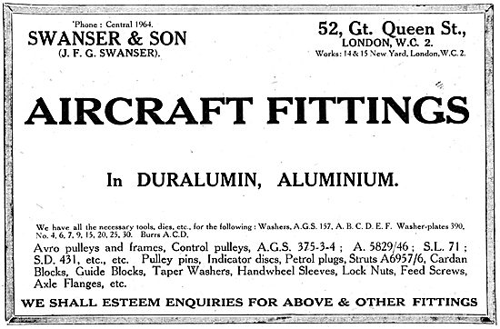 Swanser & Son.  AGS  & Aircraft Fittings In Duralumin            