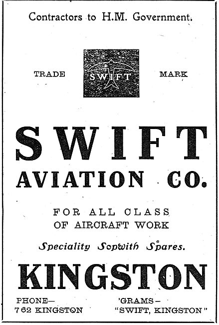 Swift Aviation Co - Sopwith Spares. All Classes Of Aviation Work 