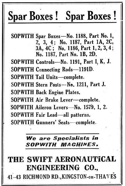 Swift Aviation Co - Sopwith Spares - Spar Boxes                  