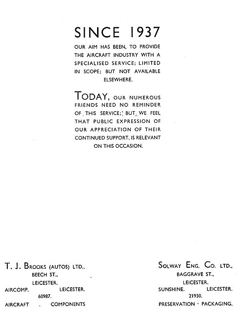 T.J.Brooks Leicester  - Aircraft Parts Manufacturers. AGS        