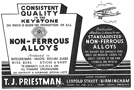 T.J.Priestman Ltd. Leopold St, Birmingham. Non Ferrous Alloys    