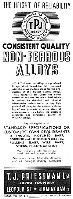 T.J.Priestman Ltd. Non Ferrous Alloys 1937                       