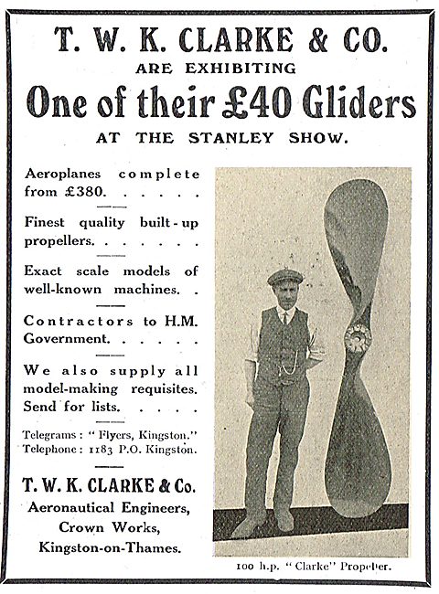 T.W.K. Clarke Are Exhibiting One Of Their £40 Gliders At Stanley.