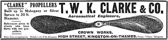 T.W.K. Clarke - Aeroplanes, Gliders,Propellers & Accessories     