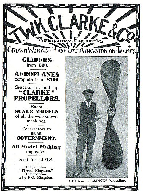 T.W.K. Clarke Aeroplanes Crown Works Kingston-on-Thames          