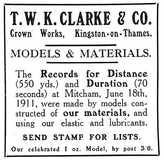 T.W.K. Clarke - Aeroplanes - Gliders - Models & Materials        