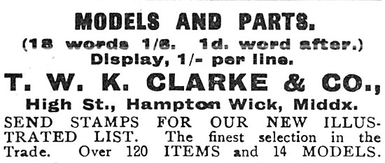 T.W.K.Clarke Model Aircraft Parts - Hampton Wick                 