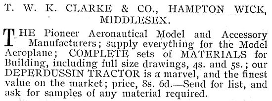 T.W.K. Clarke Hampton Wick For Aeroplane Models & Accessories    
