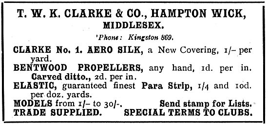 T.W.K. Clarke Components For Model Aeroplanes                    