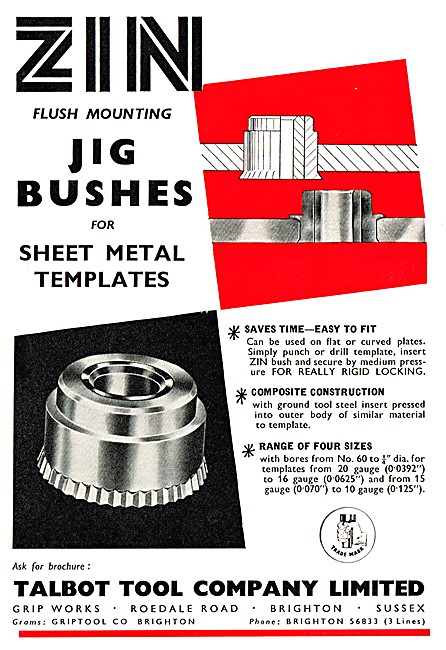 Talbot Tool ZIN Jig Bushes For Sheet Metal Templates             