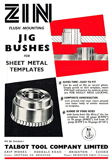 Talbot Tool ZIN Flush Mounting Jig Bushes For Sheet Metal Work   