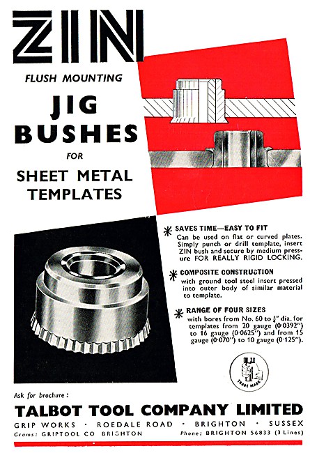 Talbot Tool  ZIN Flush Mounting Jig Bushes For Metal Templates   