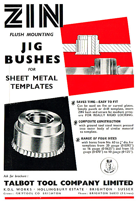 Talbot Tool ZIN Jig Bushes For Sheet metal Templates             