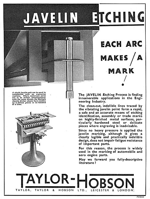 Taylor Hobson EJavelin Etching 1939                              