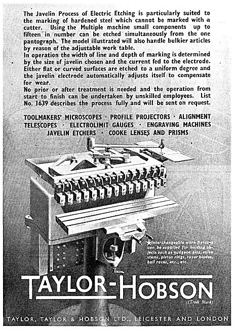Taylor-Hobson Javelin Electric Etching Machinery                 