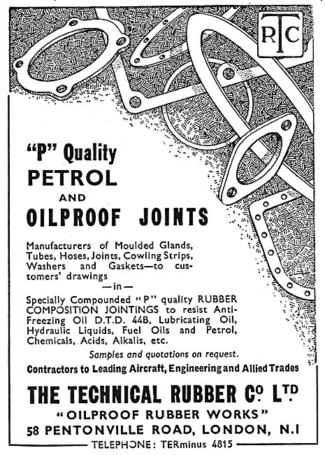 Technical Rubber - 'P' Quality Petrol & Oilproof Joints 1939     