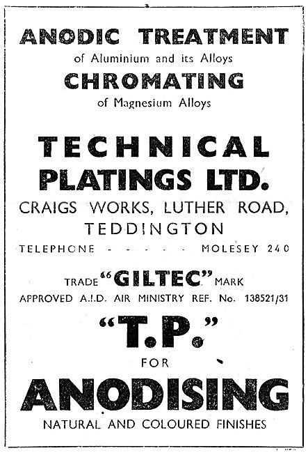 Technical Platings. Anodic Treatment - Giltec 1943               