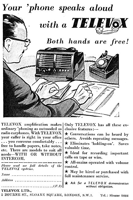 Televox - Hands Free Telephone Speaker System For Offices (1953) 