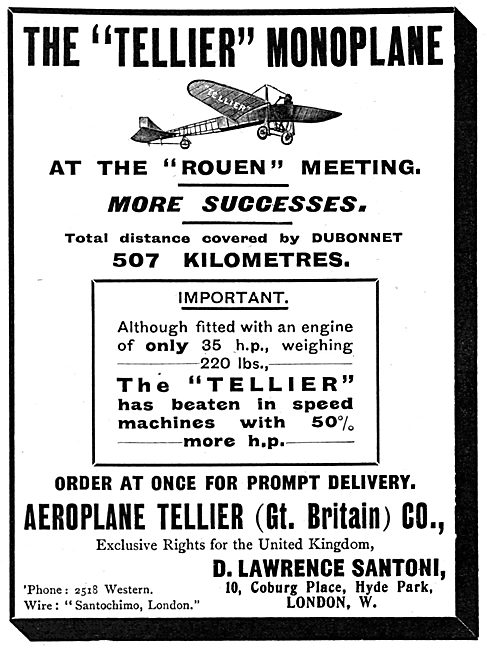 The British Tellier Aeroplane Co. Tellier Monoplanes             