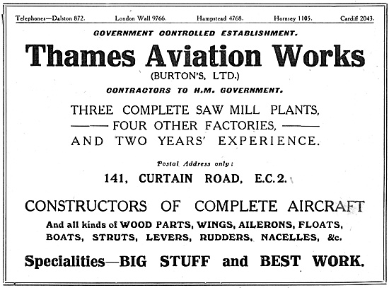 Thames Aviation Works.- Burtons Ltd.  Sawmills                   