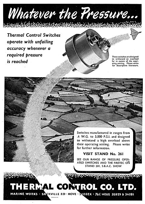 Thermal Control Switches. Ranges .4WG to 5000 psi.               