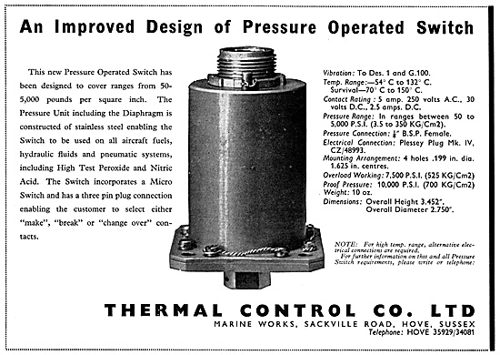 Thermal Control Pressure Operated Switches                       