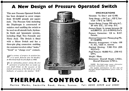 Thermal Control Pressure Operated Switches                       