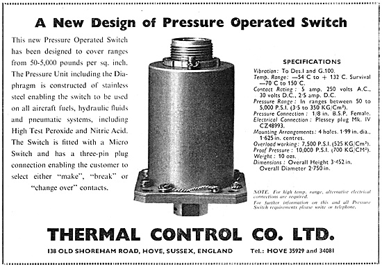 Thermal Control Pressure Operated Switches                       