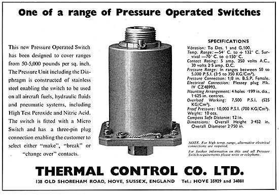 Thermal Control Prssure Operated Switch                          