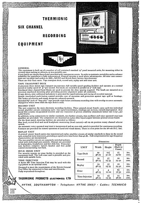 Thermionic Six Channel Recording Equipment. MIL NATO             