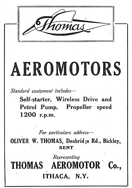 Thomas Aeromotors. UK Agent Oliver Thomas Bickley Kent           