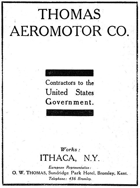 Thomas Aeromotor. New York. WW1 Advert                           