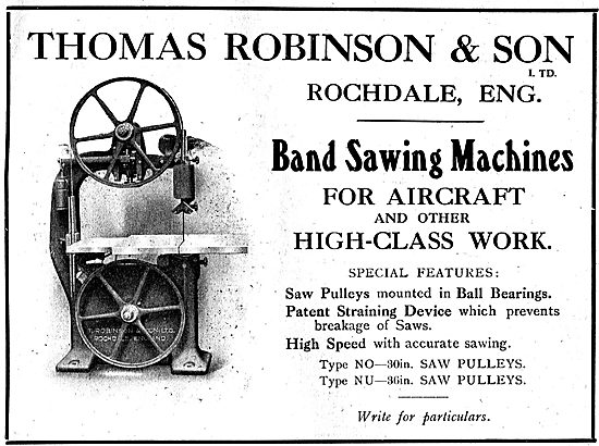 Thomas Robinson & Sons Band Sawing Machines For Aircraft Work    